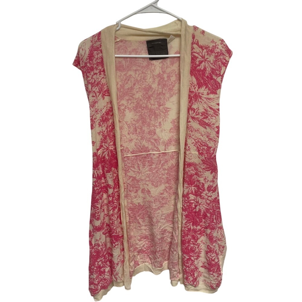 GUINEVERE Sleeveless Floral Duster Cardigan Cream Pink M